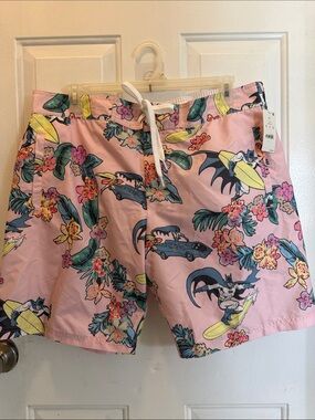 Batman XL Surf Floral Swim Trunks NWT XL